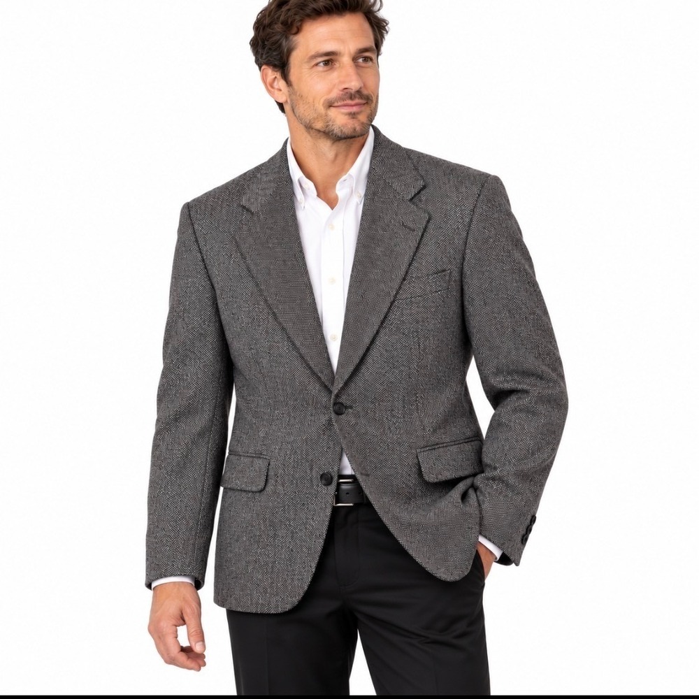 Vtg Haggar Mens Tweed Blazer Jacket Sport Coat 42R Wool Silk Blend Gray Career